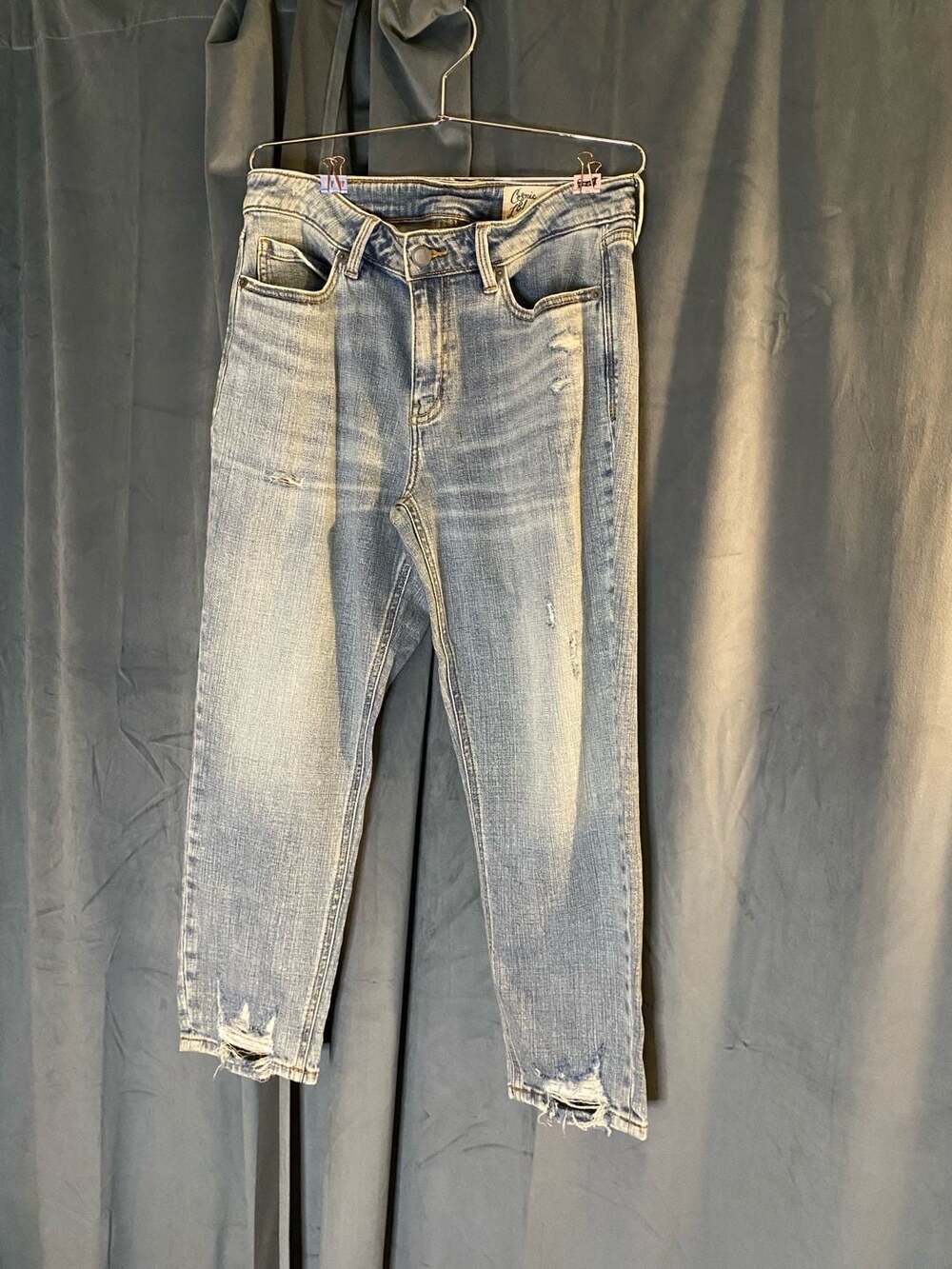 Cosmic Blue Love Distressed Straight Leg Jeans Size 30P